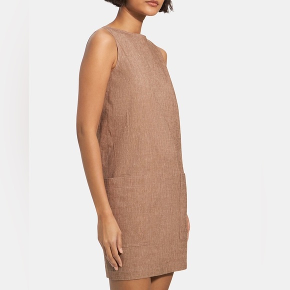 Theory Mod Sleeveless Bronze Linen Blend Shift Dress Size 2 NWT - Picture 2 of 15
